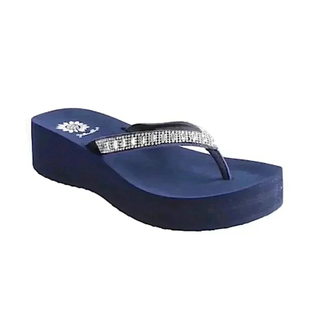Yellow Box Platform Wedge Rhinestone Sandals Size 10